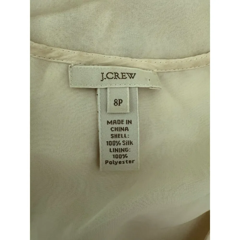 J. Crew Peach Cream 100% Silk Vintage Summer 2010s Ruffle Blouse Size 8P